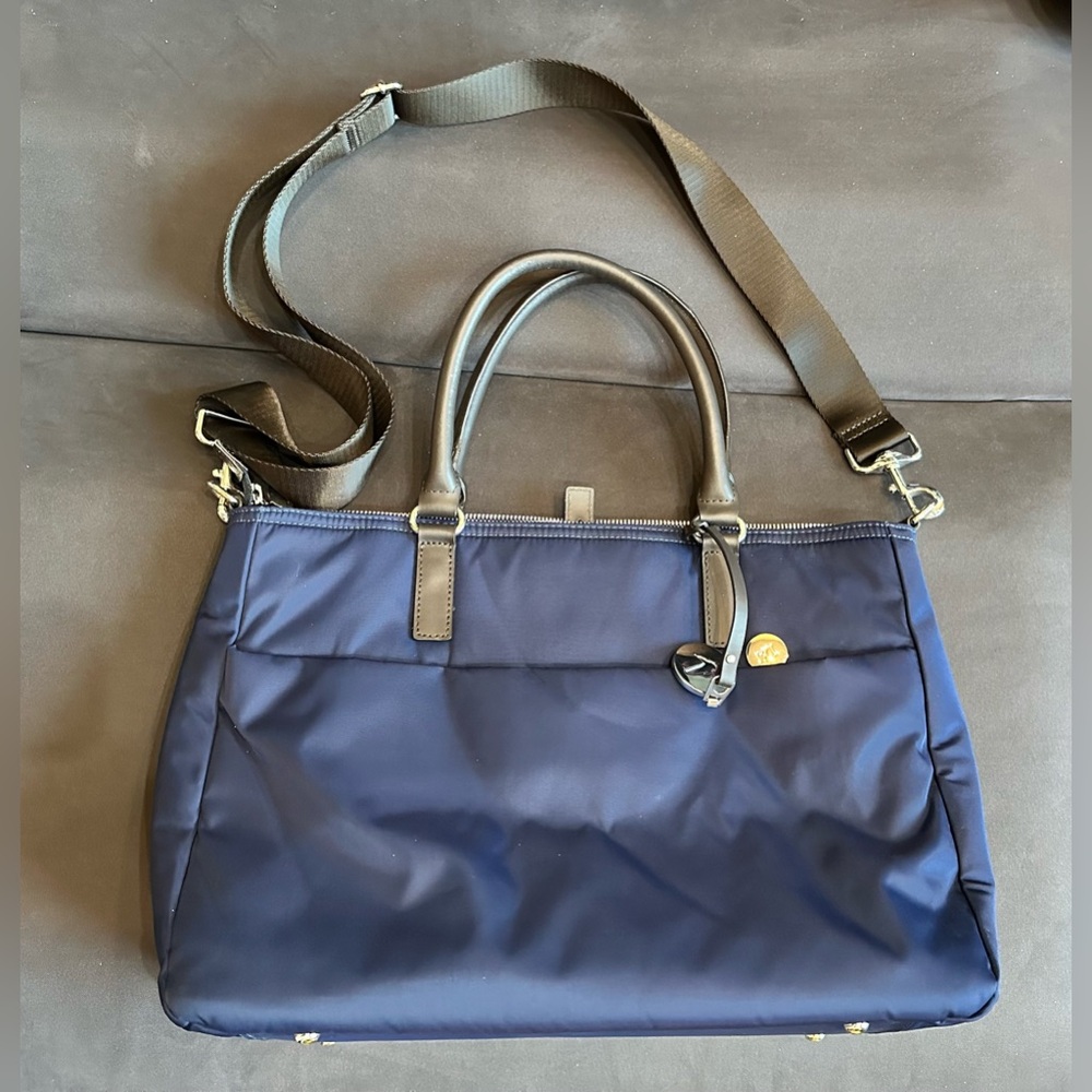 Lo & Sons Navy and Black Laptop Tote with Crossbody Strap